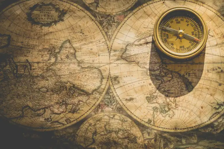Sitemap indexing metaphor shown through vintage map and compass.